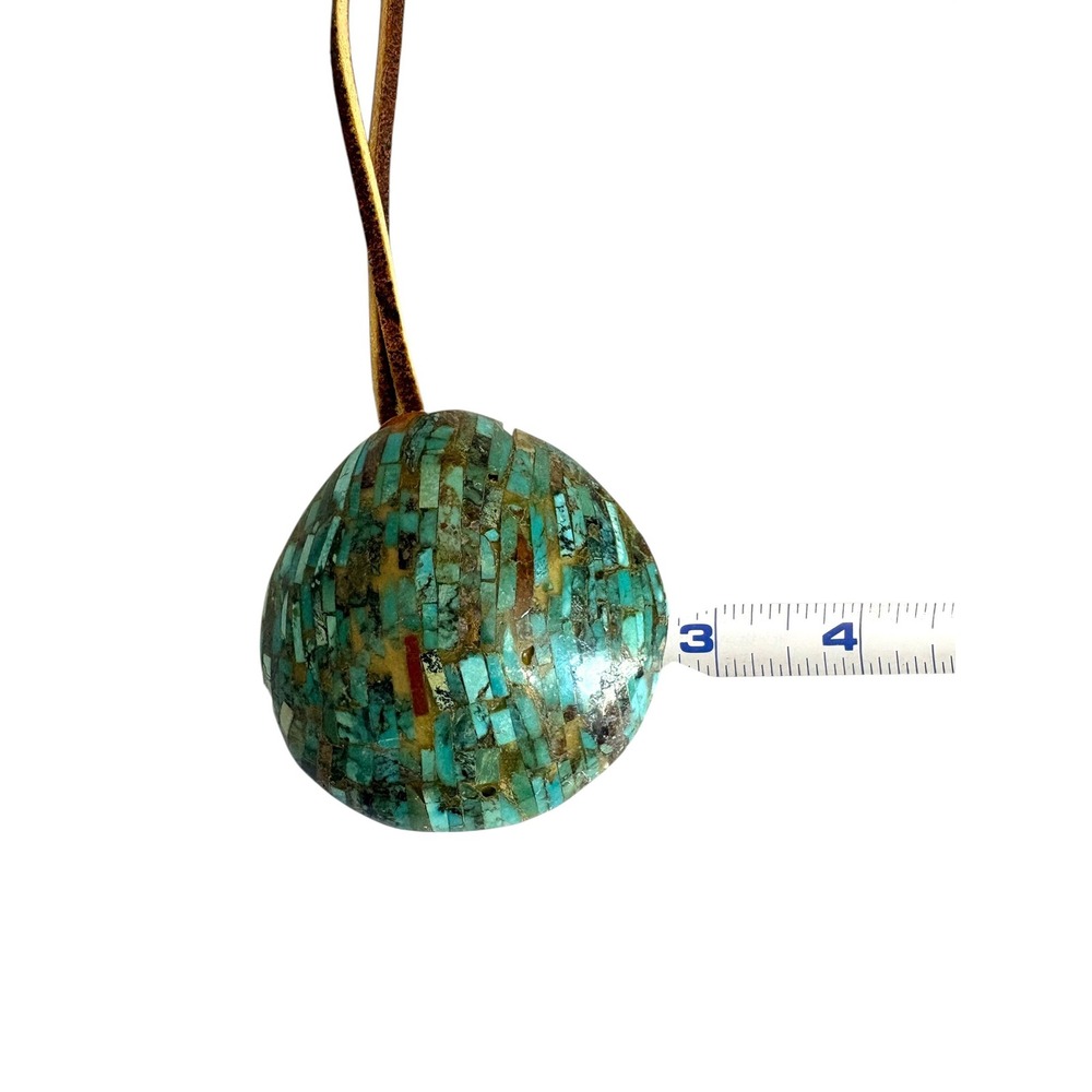 Vintage Santo Domingo Turquoise Mosaic Inlay Shell Pendant Southwestern Necklace - Picture 8 of 8